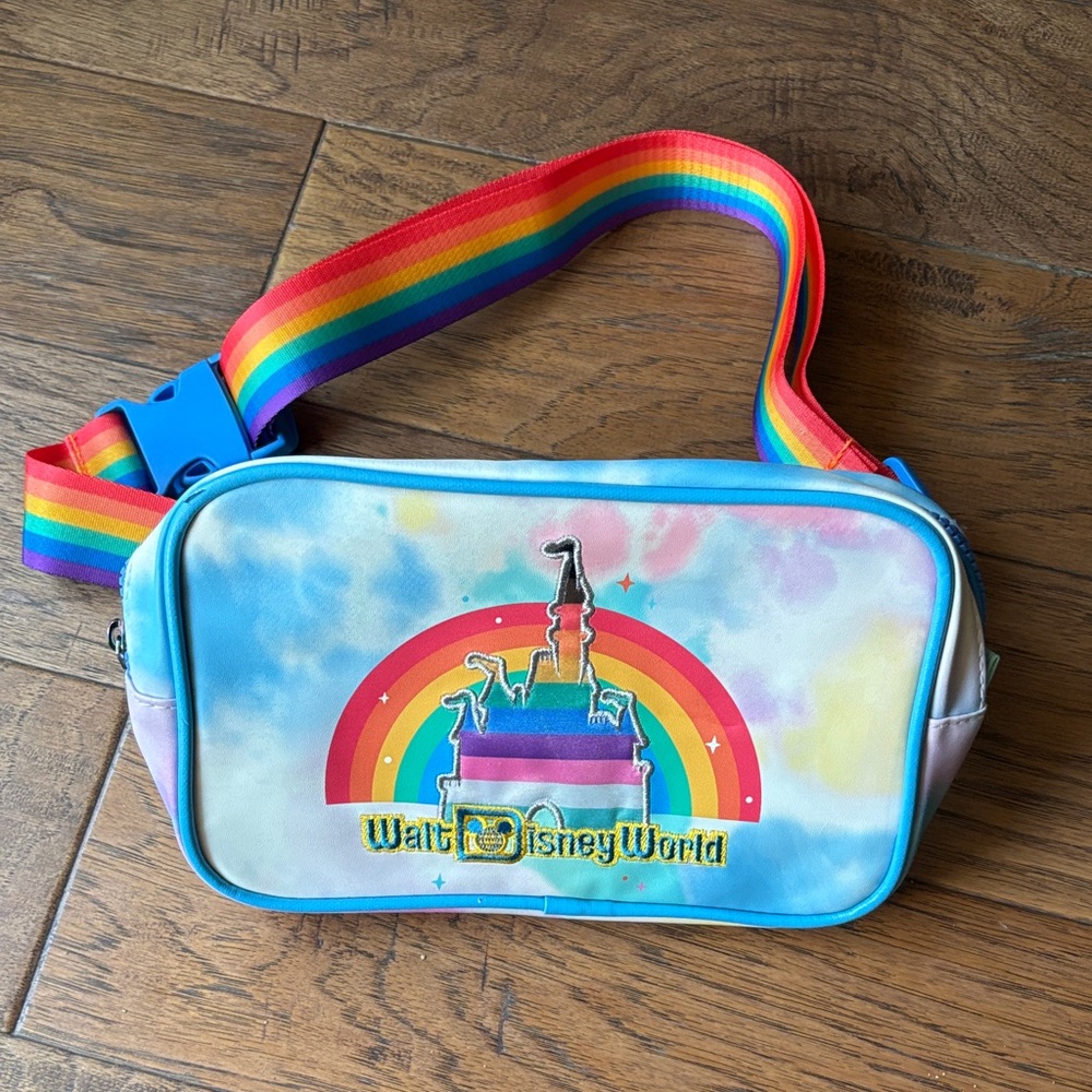 Disney Blue and Rainbow Castle Fanny Pack NWOT